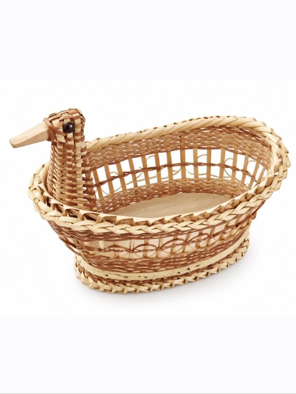 Handwoven Duck-Shaped Wicker Basket in Natural Tones